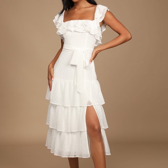 Dear To My Heart White Swiss Dot Tiered Ruffled Midi Dress - Picture 1 of 4